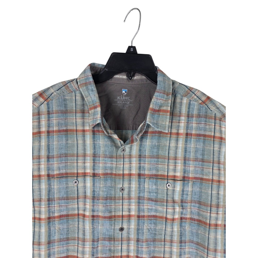 Kuhl Plaid Shirt Mens 2XL Blue Beige Linen Blend Button Down SS Lot 2 - Picture 13 of 16